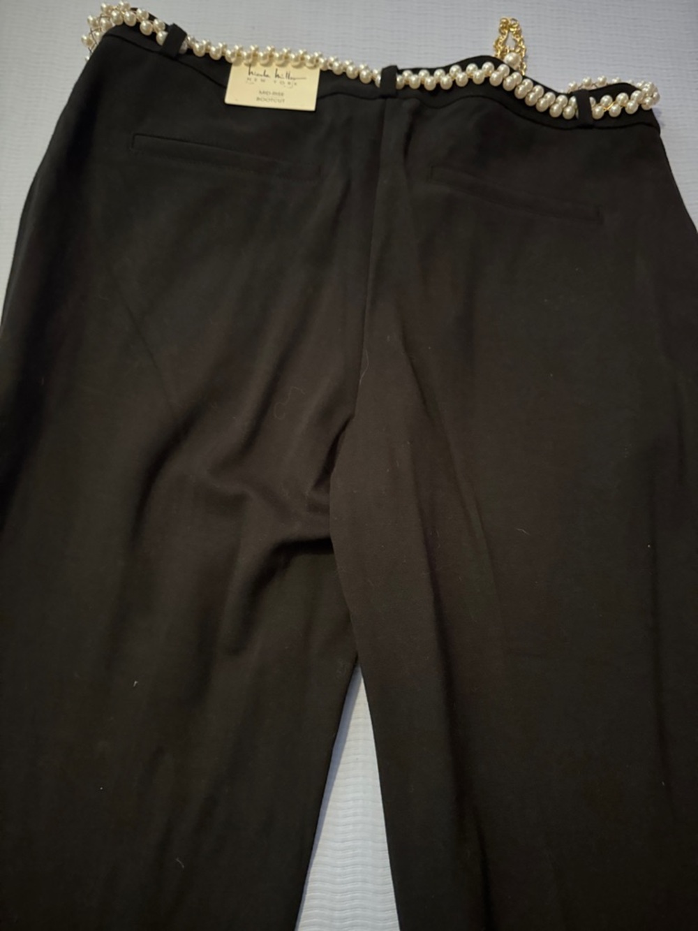 Nicole Miller Black Tailored Trousers with Pearl Chain Accent - Picture 5 of 8
